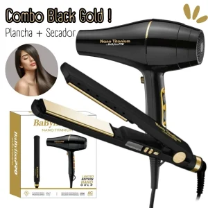Combo BabylissPro Edicion Ilimitada Plancha Black Gold + Secador Nano Gold - BNTBGPP43PE