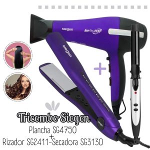 Tricombo Siegen Plancha Siegen SG-4750+Rizadora SG 2411+Secadora Siegen SG-3130M