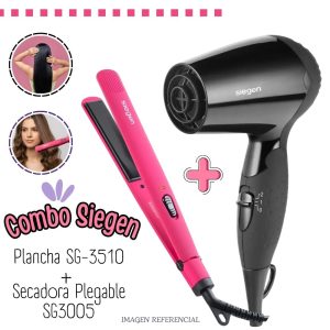 Combo Plancha Alisadora Siegen SG3510 + Mini Secadora De Cabello Siegen SG-3005
