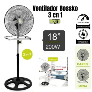 Ventilador De 5 Aspas 3 En 1 De 18″ 200W Bossko BK-8219VI/NG - NEGRO